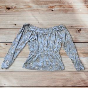 XL Hippie Rose Blue Floral Stretch Top